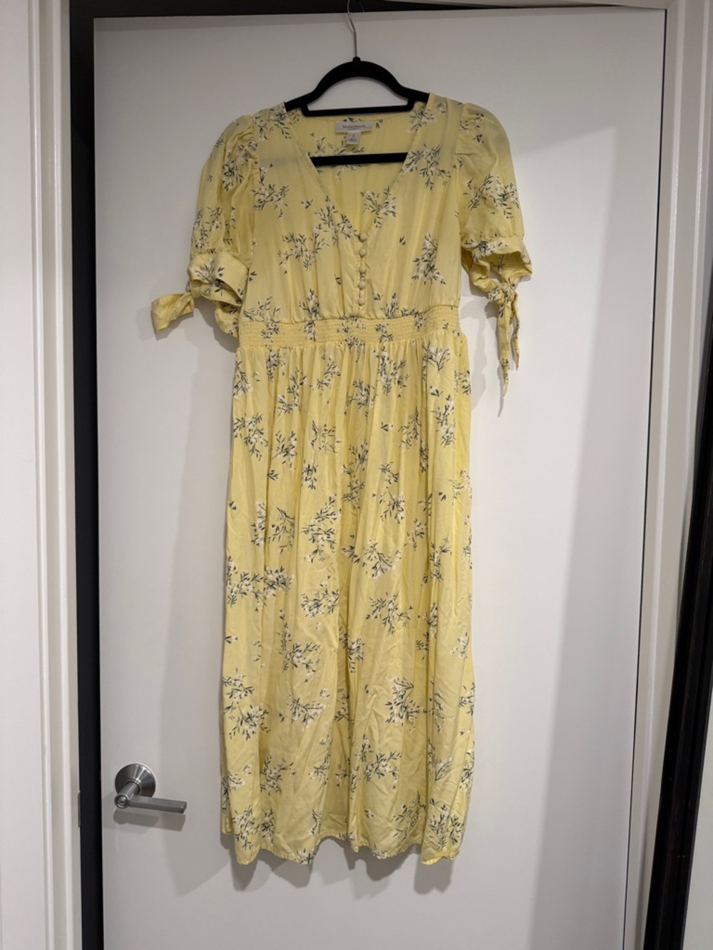 Motherhood Yellow Floral Midi Dress with Tie Sleeves